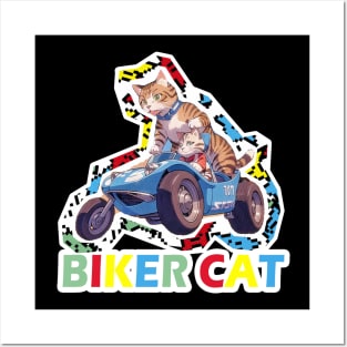 Biker Cat,Racer Cat Posters and Art